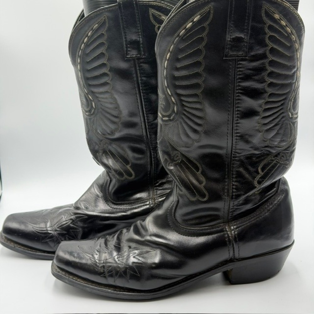 Laredo Mens Black Leather Eagle Wing Embroidered Cowboy Boots 6840 Size 10.5 EW